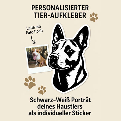 Personalisierter Tier-Aufkleber – Schwarz-Weiß Porträt deines Haustiers als individueller Sticker