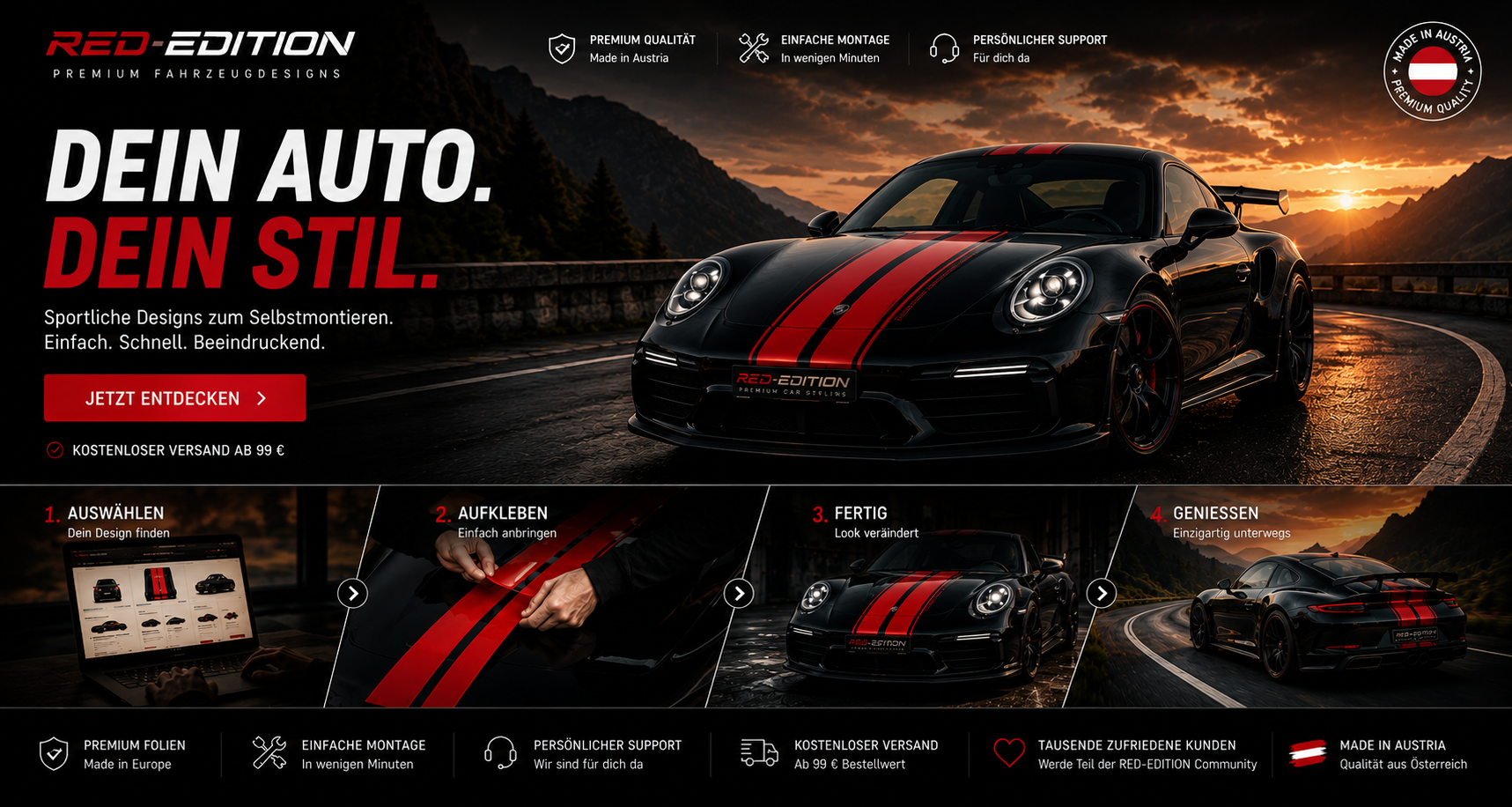 Porsche mit roten Rennstreifen