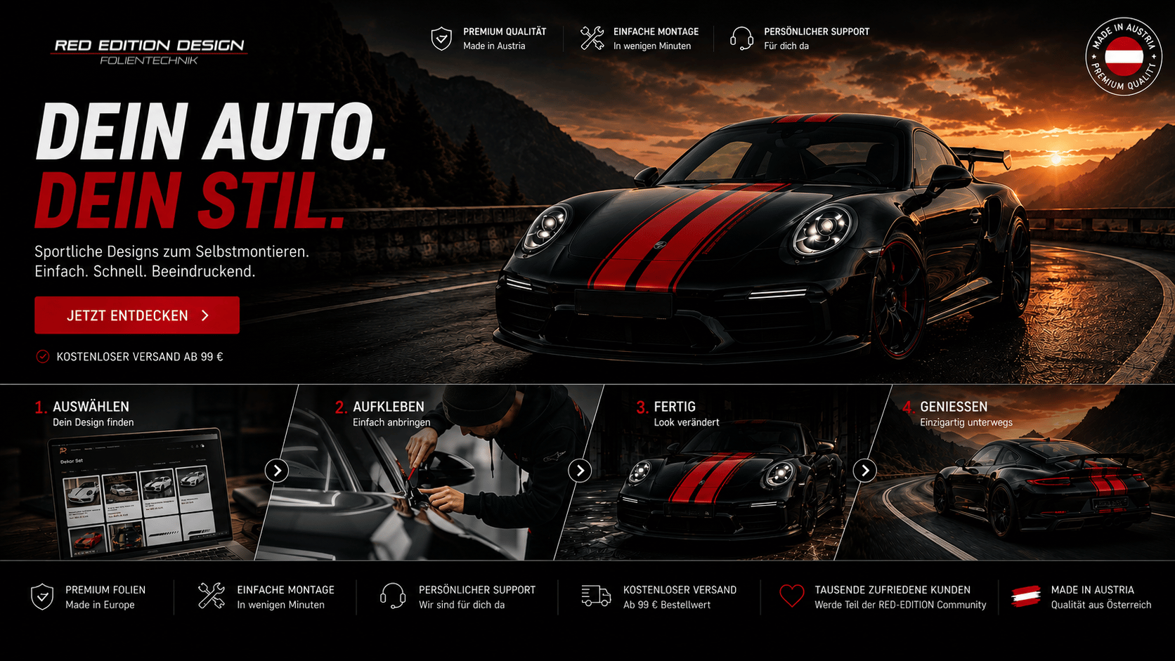Porsche mit rotem Designstreifen